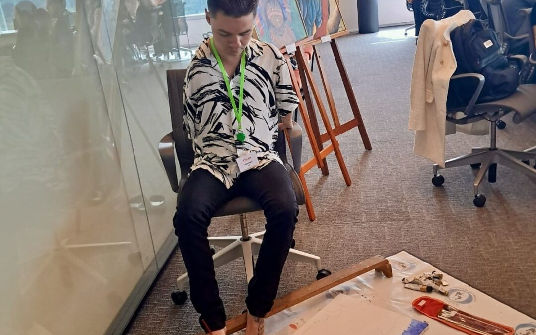 EXPOSIÇÃO DE TELAS E DEMONSTRAÇÃO DE PINTURA NA EMPRESA TAKEDA